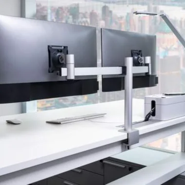 durable soporte doble monitor puesto trabajo ergonomico arsam