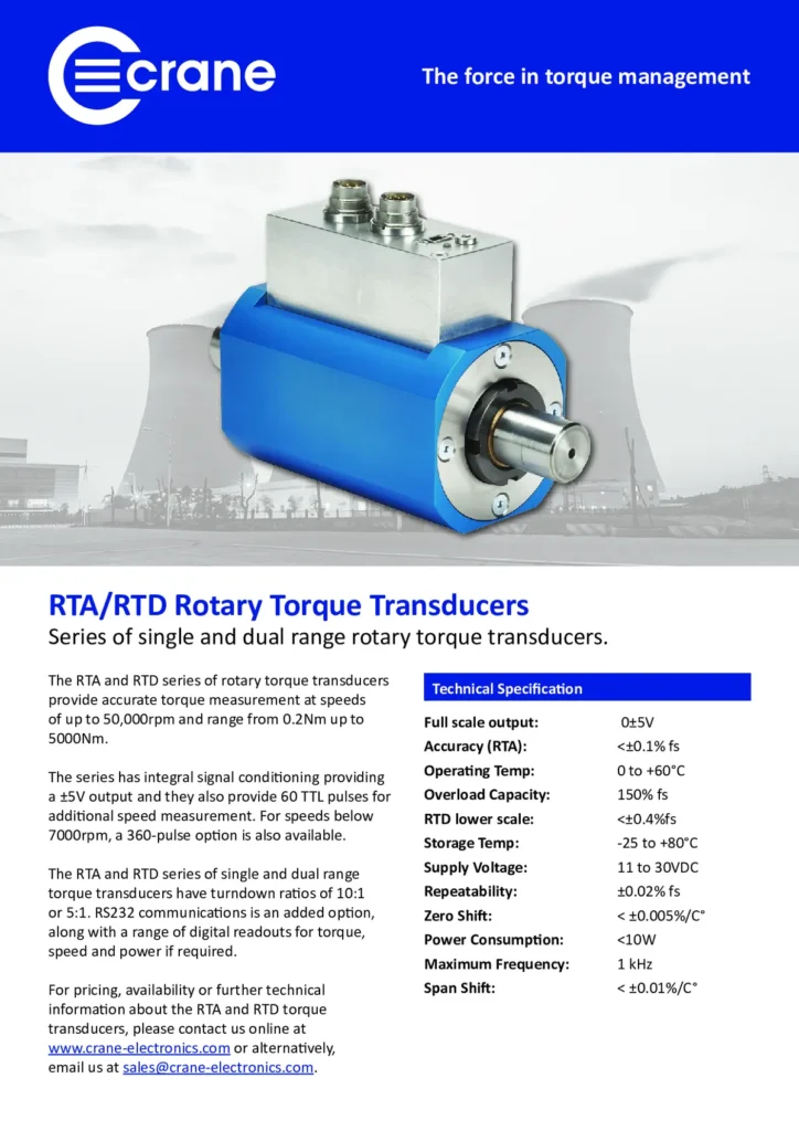 RTA y RTD – Transductores de par rotativos